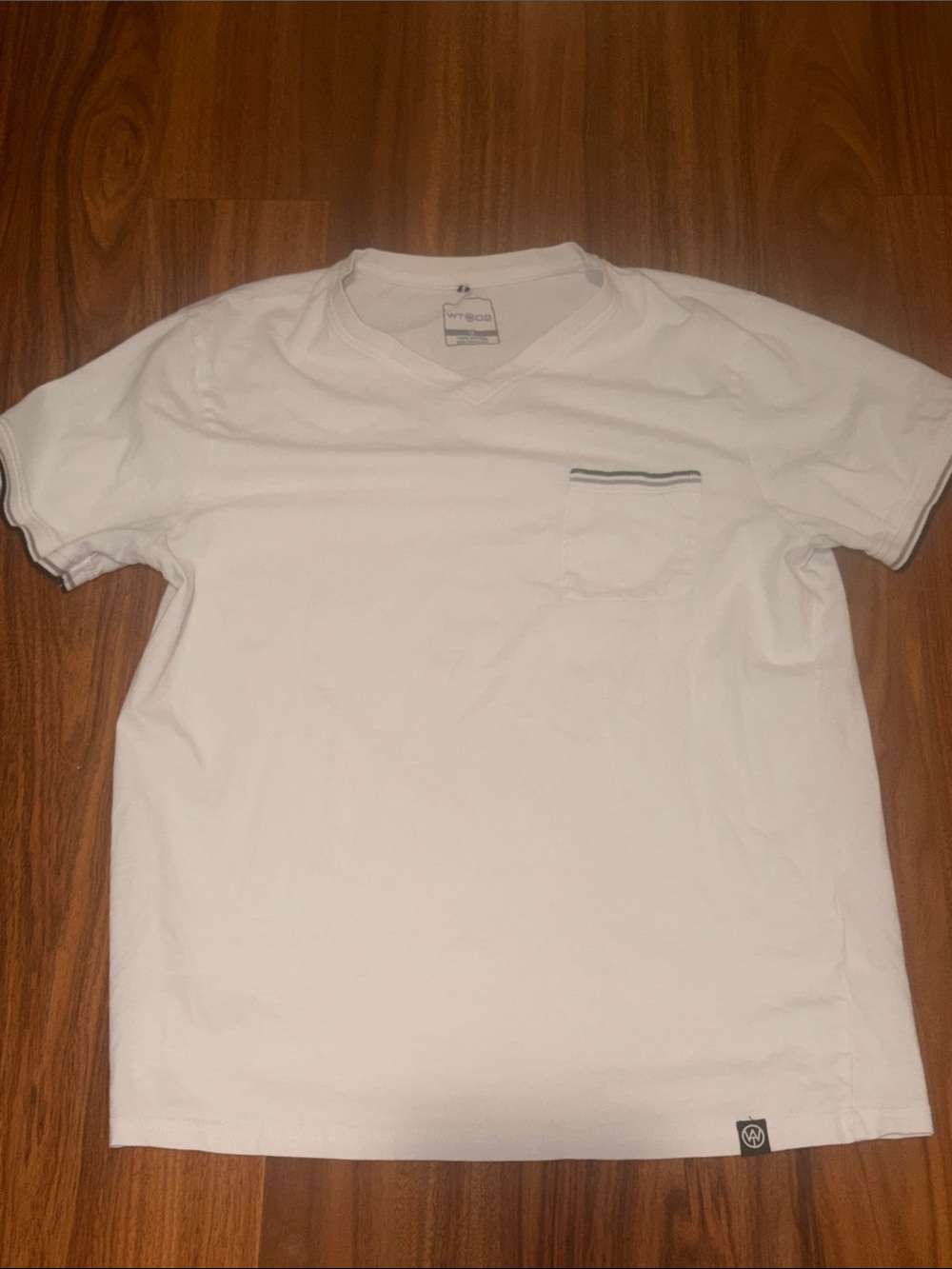 Men's White Short Sleeve Crew Pocket Tee with Subtle Stripe